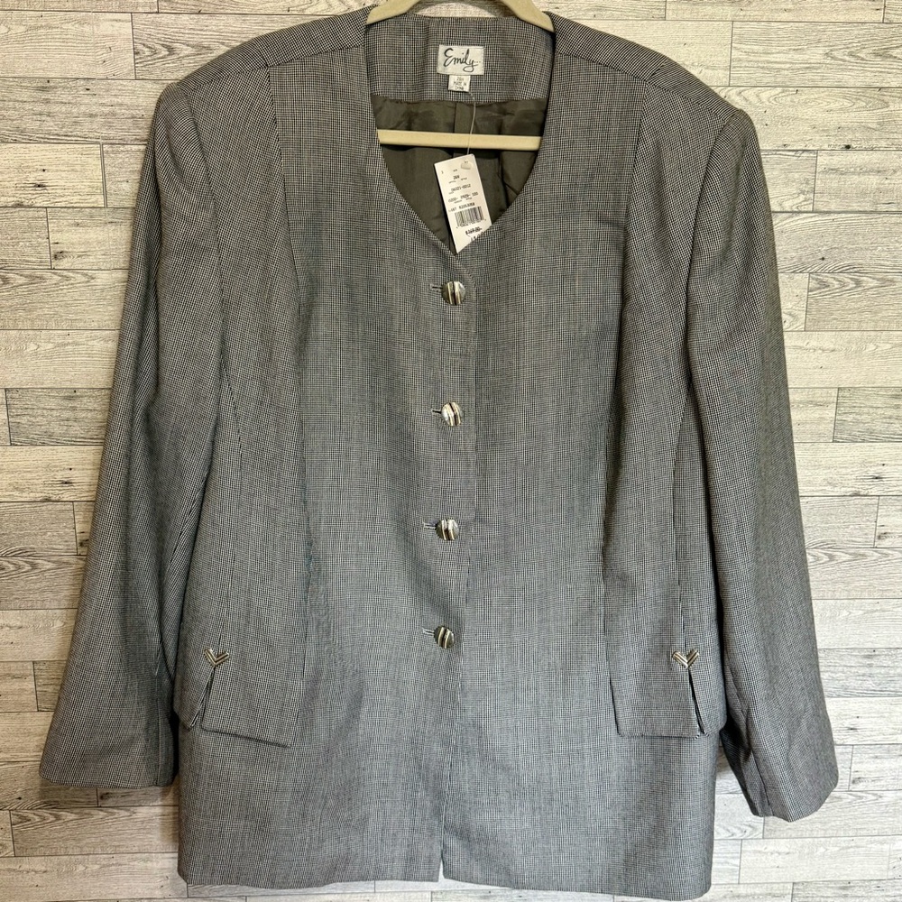 NEW Emily Lined Blazer Women's Size 26 Black White Micro-Checkered New w/Tags‎